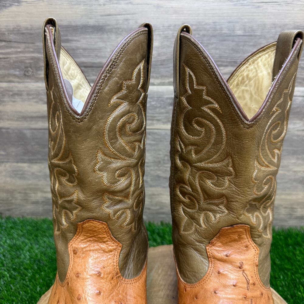 Goyazes Men - Size 9 - Olive Green/Tan Ostrich Cowboy Boots Style 359340 - Picture 3 of 11